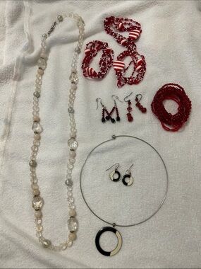 Costume jewelry Lot# 9 Red Beaded Necklace and Earring Sets